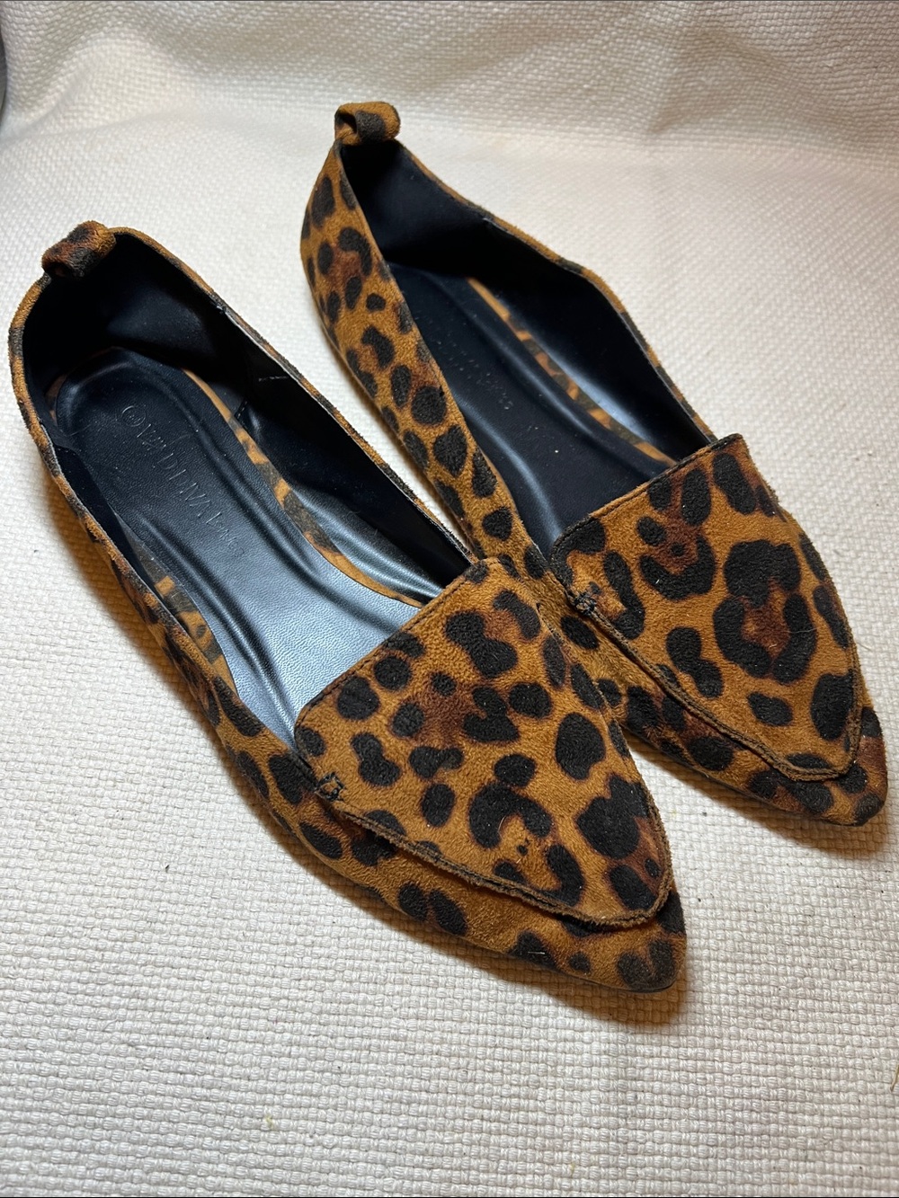 Wild Diva Leopard Print Pointed Toe Flats in Tan and Black